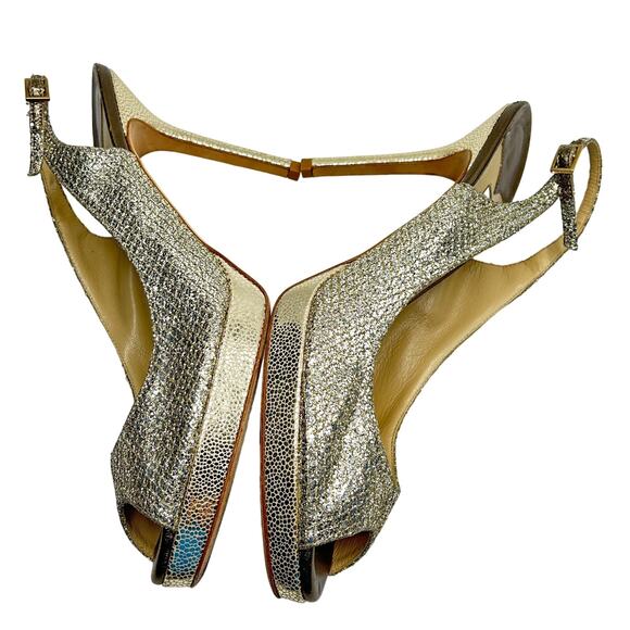 Jimmy Choo Nova Gold Glitter Slingback Heels Sz 40 (US 9) - Picture 11 of 14